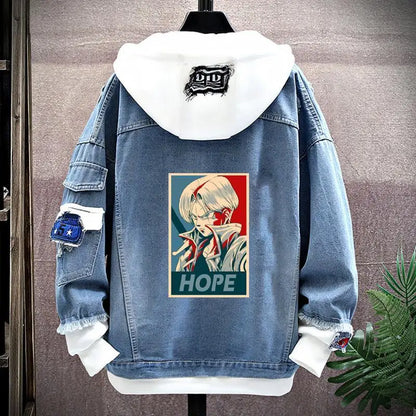 Dragon Ball: Vegeta Son Goku Gogeta Fashionable patchwork loose hooded spring and autumn denim jacket for boys handsome outfit