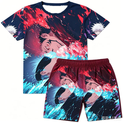 Demon Slayer: Gyomei Himejima  Soccer Print T-Shirt Shorts Set For Men Women Kids Soft Anime Summer Loungewear Pajama