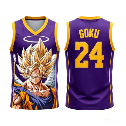 Dragon Ball: Goku Super Saiyan No.23 Basketball Jersey Men 3D Print Sports Vest White Gold Gradient Anime Streetwear Tank Top