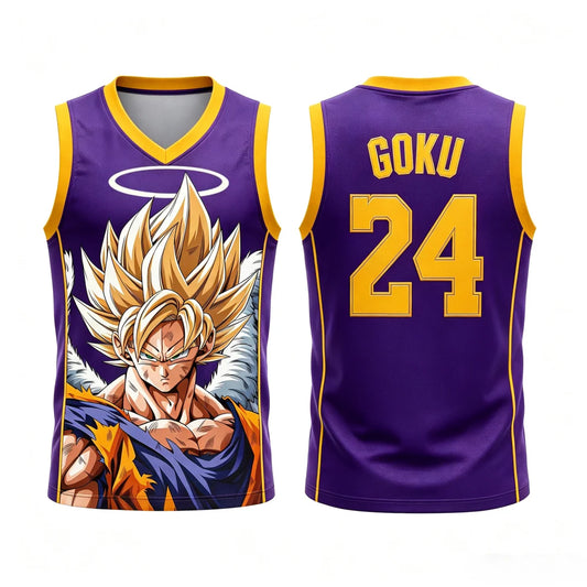 Dragon Ball: Goku Super Saiyan No.23 Basketball Jersey Men 3D Print Sports Vest White Gold Gradient Anime Streetwear Tank Top