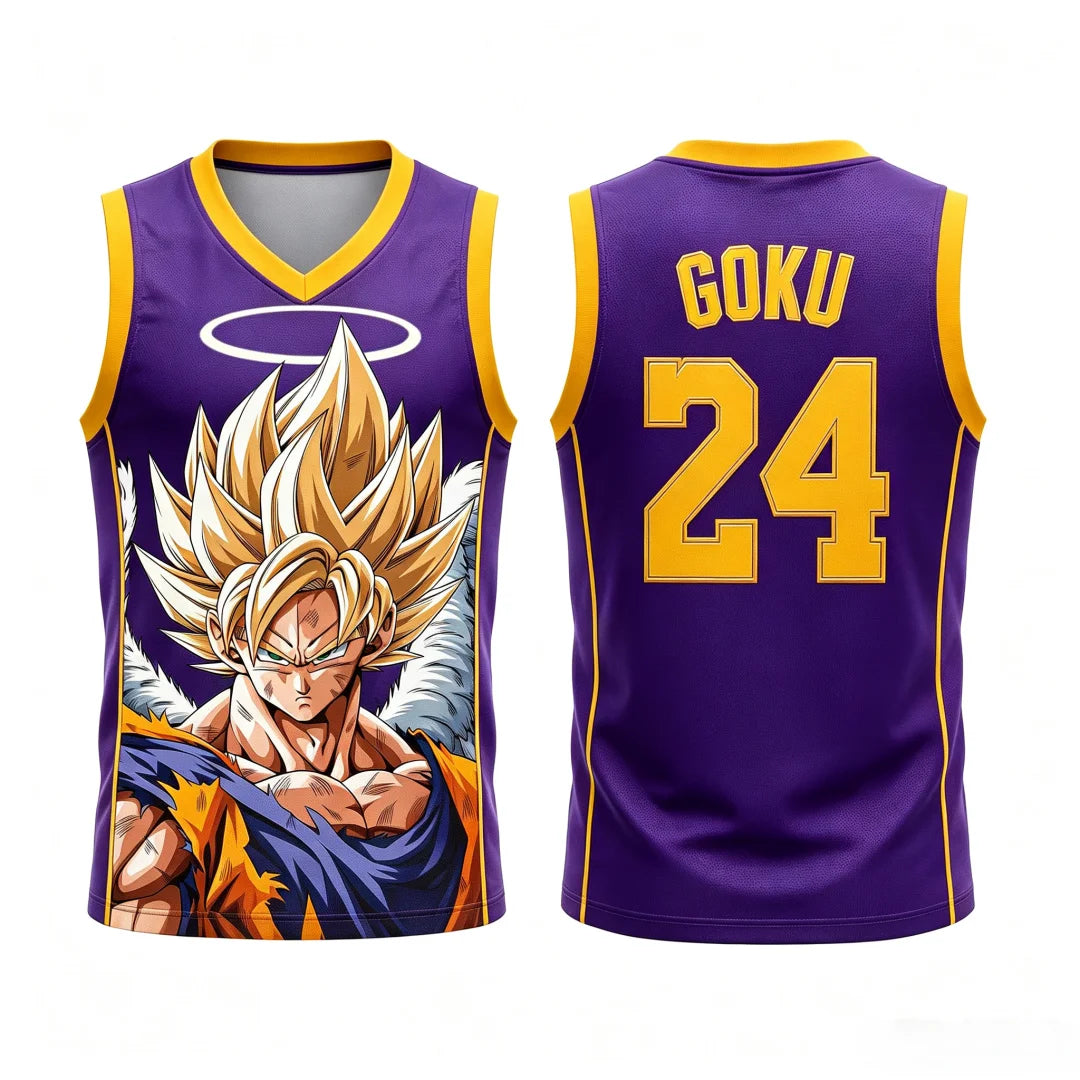 Dragon Ball: Goku Super Saiyan No.23 Basketball Jersey Men 3D Print Sports Vest White Gold Gradient Anime Streetwear Tank Top