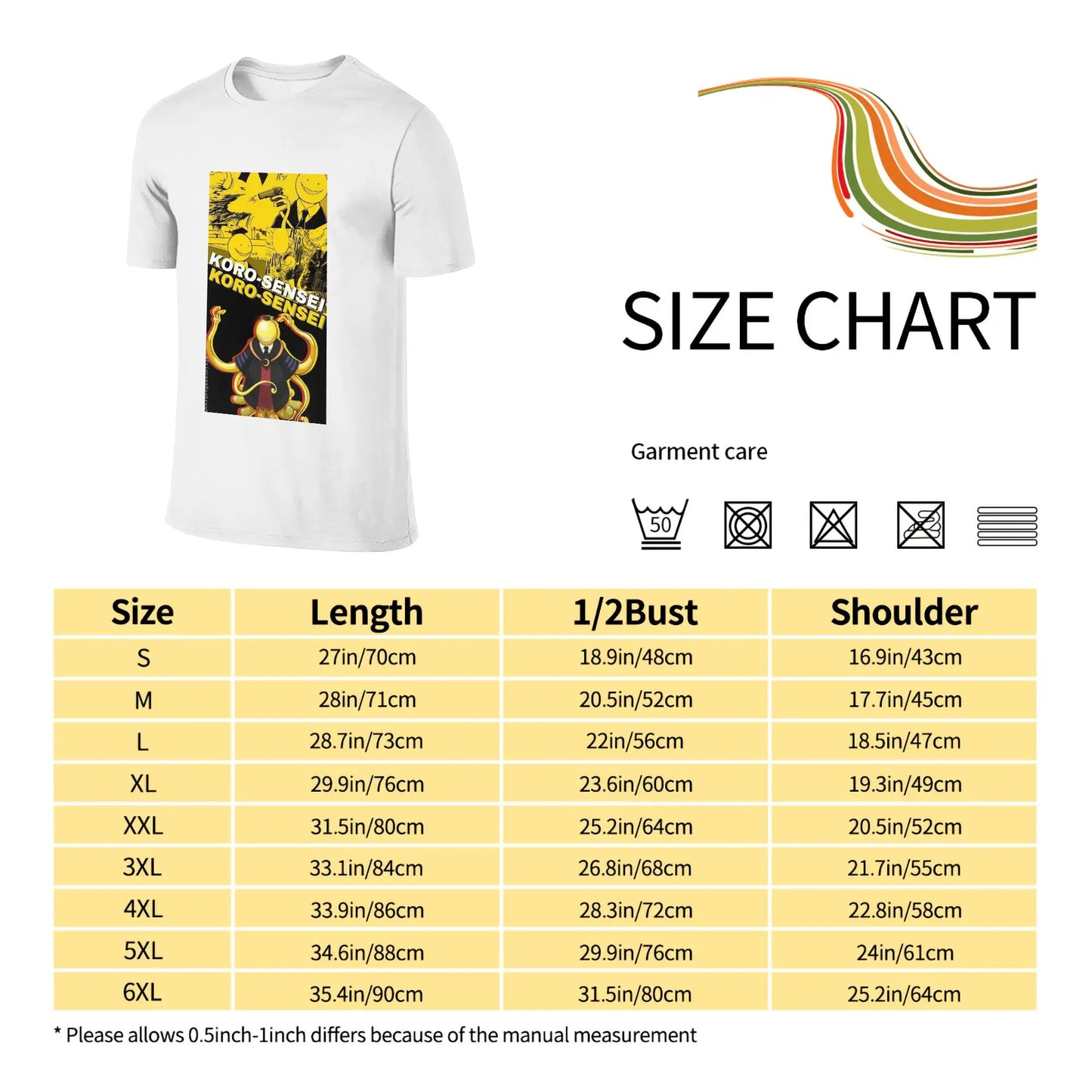 Assassination Classroom: Octopus Koro Sensei Men T-Shirt Double Sided Plus Size T Shirts Men's O-Neck Cotton Tees Short Male