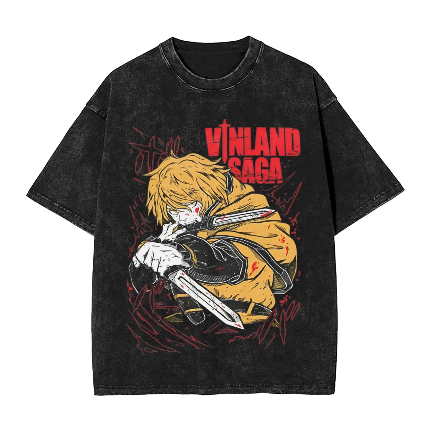 Vinland Saga: T Shirt Hip Hop Washed 100% Cotton Oversize T-Shirts  Streetwear Summer Tee Shirt