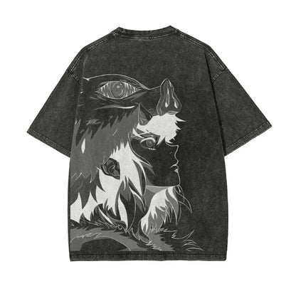 Demon Slayer: Men's Women's Washed T-Shirt Inosuke Hashibira Summer Spring Anime Tee Retro Distressed High Quality Short Sleeve