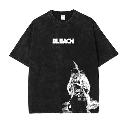 Bleach: Zaraki Kenpachi T Shirts Oversized Vintage Washed  T-shirt Manga Kurosaki Ichigo T Shirt Renji Uryuu Tops Tees Man