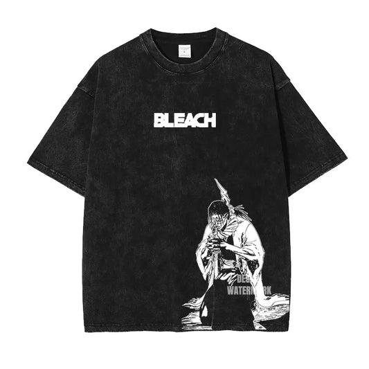 Bleach: Zaraki Kenpachi T Shirts Oversized Vintage Washed  T-shirt Manga Kurosaki Ichigo T Shirt Renji Uryuu Tops Tees Man