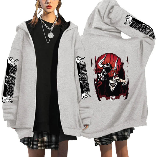 Bleach: Kurosaki Ichigo Printed Hooded Men Women Zip Up Hoodies Casual Loose Sweatshirt Harajuku Unisex Zipper Jacket
