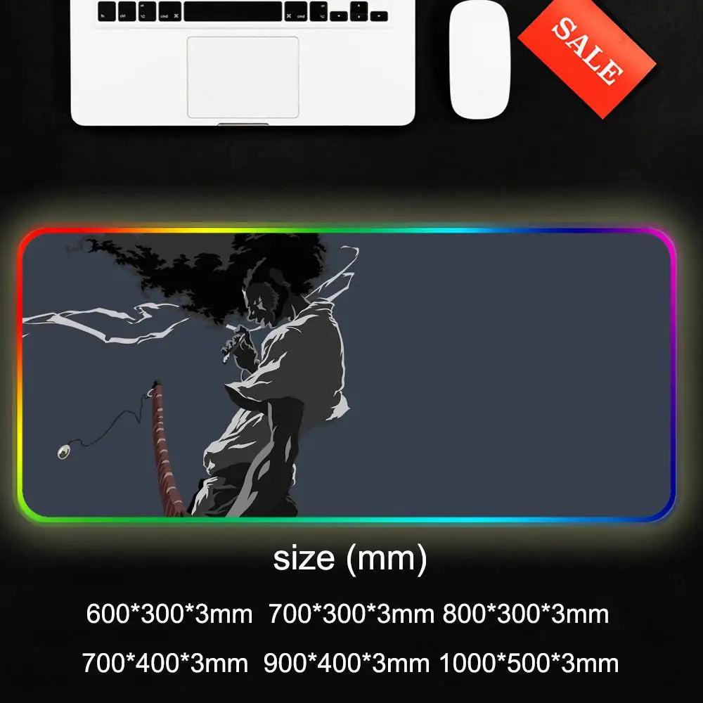 Afro Samurai: Mouse Pad RGB Gaming Mousepad Big LED Pad PC Desk Mat Luminous Mouse Pad Large Keyboard Mats Table Rug With Backlit