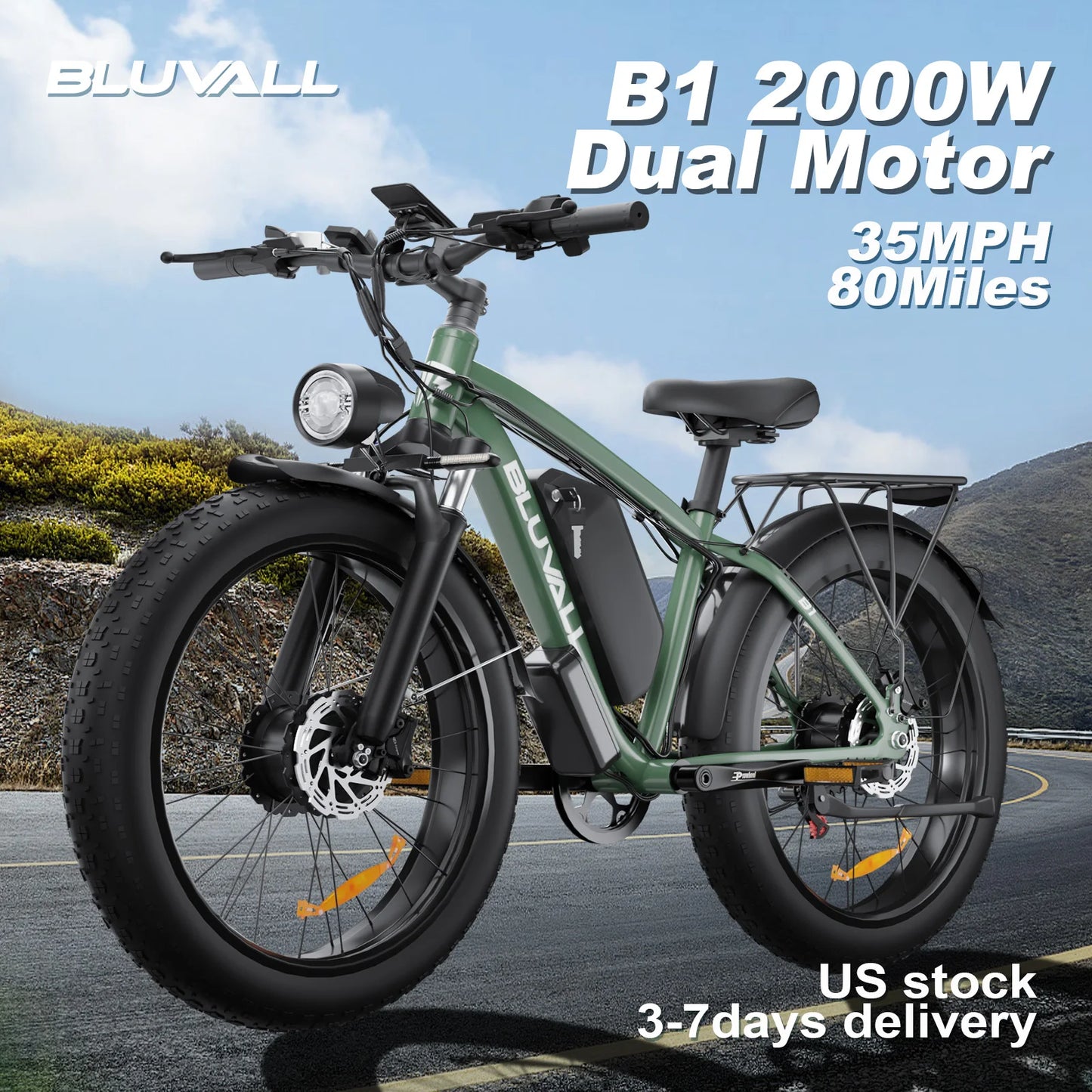 Yowamishi Pedal: BLVALL B1 48V 2000W Full Suspension E-Bike CE Certified 26 Inch Fat Tires Hidden Dual Battery Snow Beach Electric Bicycle