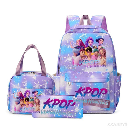 KPop Demon Hunters : Backpack 3pcs set School Bag Lunch Bag Pencil Case Girl Back To School Gift Leisure Mochila Teens Travel Bags