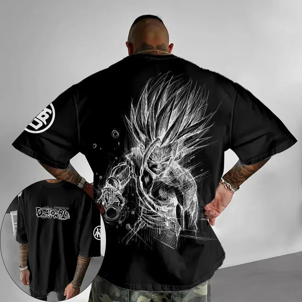 Dragon Ball: Animation T-Shirt Men's Summer New Double-Sided Printing Loose Casual Harajuku Trendy Short Sleeve Parent-child Top