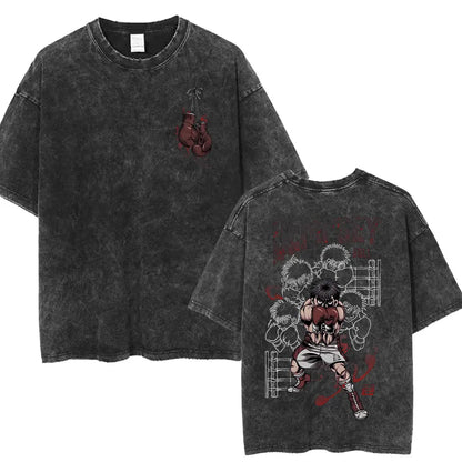 Anime Ippo Makunouchi Manga Graphic Print T-shirt Retro Washed Cotton Oversized Men Women Summer Harajuku Fashion Casual New Tee