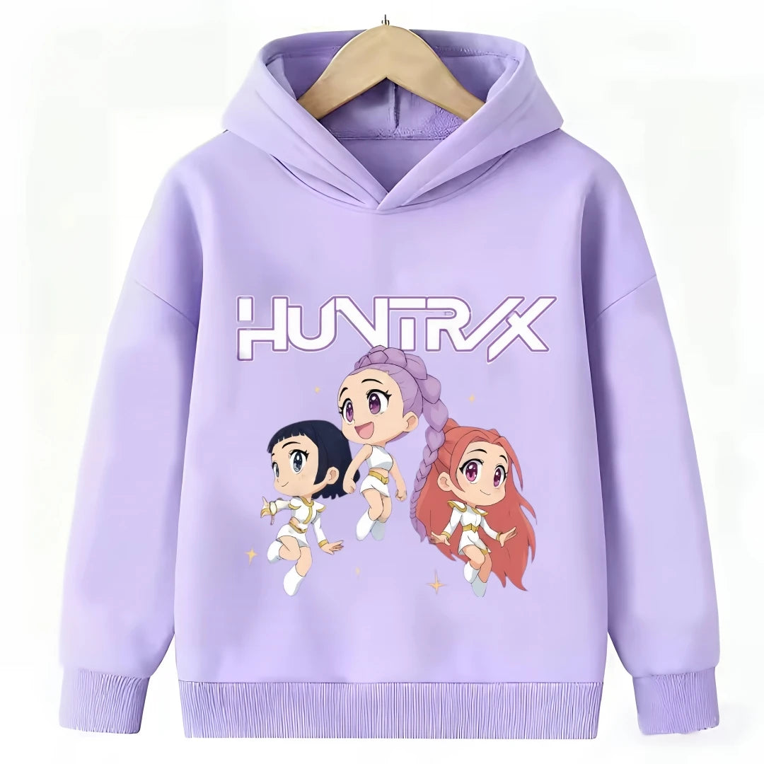 KPop Demon Hunters: Hoodie Kids Boys Girls Purple Warm Casual Loose Sweatshirt Children Fashion Streetwear Tops