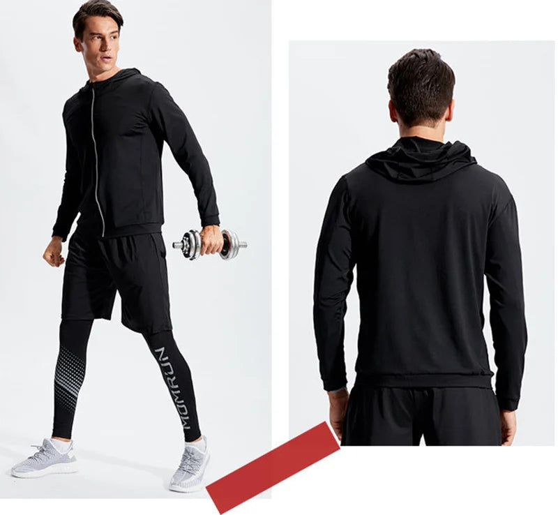 Baki: Print Fitness Running Jackets for Men Sports Athletic Hooded Coats Quick Dry Stretch Outwear Long Sleeve Zip Up Tops