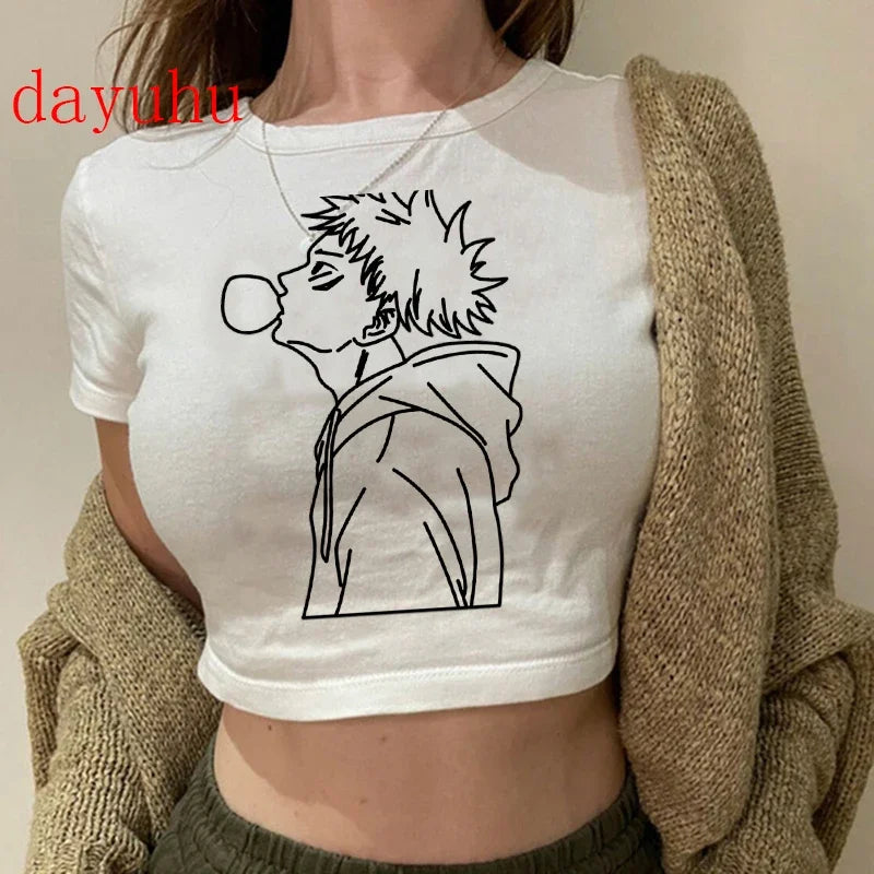 Jujutsu Kaisen: T Shirt Gojo Satoru Tops Yuji Itadori Cropped Tees T-shirt