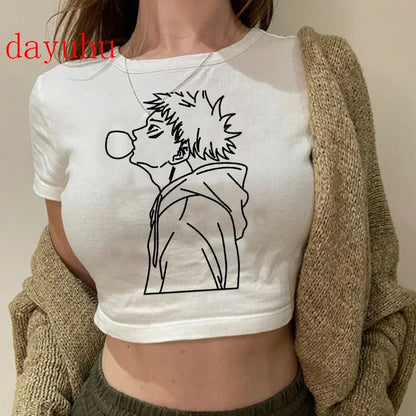 Jujutsu Kaisen: T Shirt Gojo Satoru Tops Yuji Itadori Cropped Tees T-shirt
