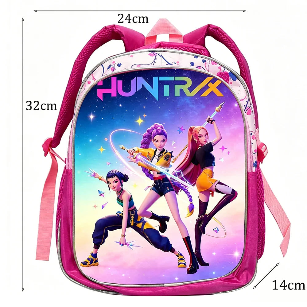 KPop Demon Hunters: School Bags Rumi Mira Zoey HUNTR/X Saja Backpacks Lightweight 12inch Pink Mochilas