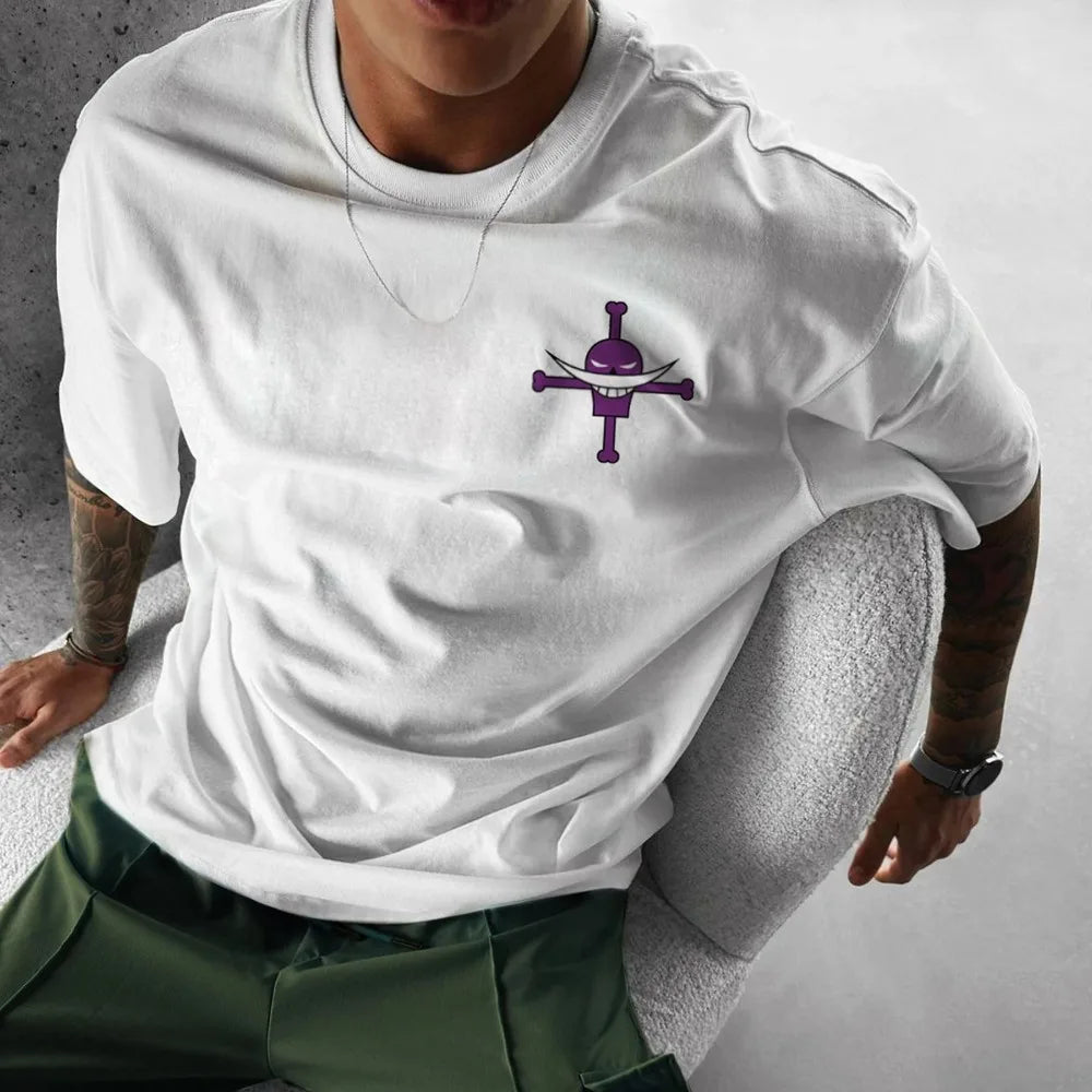 One Piece: Summer Men's T-shirt Anime Edward Newgate Autumn Boys' Children's Short-sleeved Punk Loose Trendy Parent-child Outfit