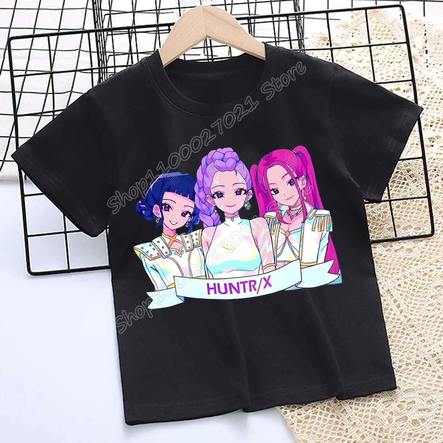 KPop Demon Hunters: T-shirt for Children Cartoon Black Tee Top Girls Round Collar Short Sleeve Clothes Kids Summer Clothing Gift