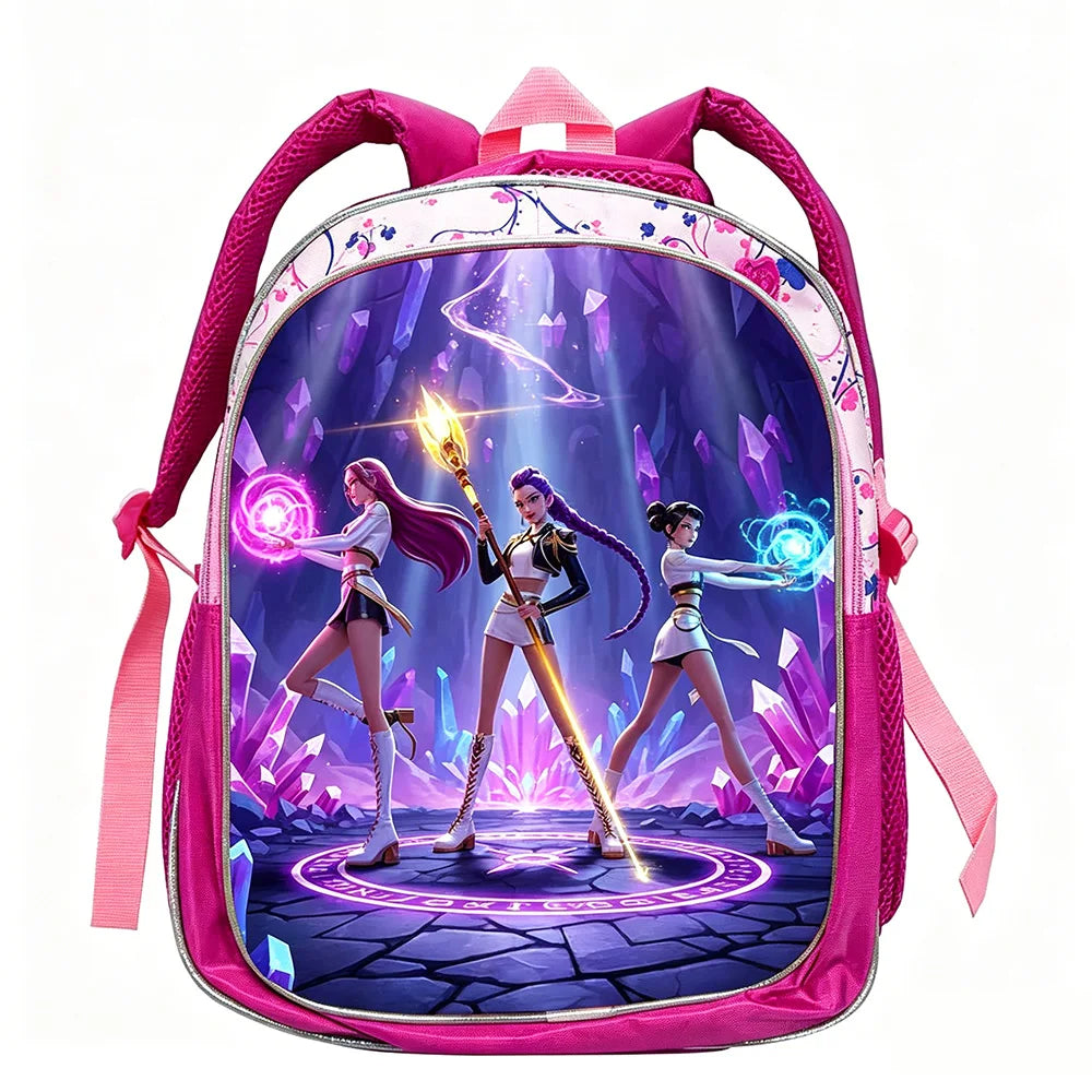 KPop Demon Hunters: School Bags Rumi Mira Zoey HUNTR/X Saja Backpacks Lightweight 12inch Pink Mochilas