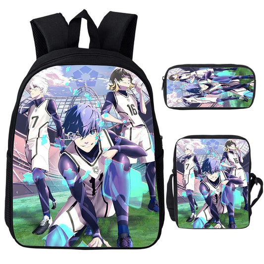 Blue Lock: Isagi Yoichi Backpack Shoulder Bag Pencil Case 3Pcs Set Waterproof Boys Girls Students School Bags Child Bookbag