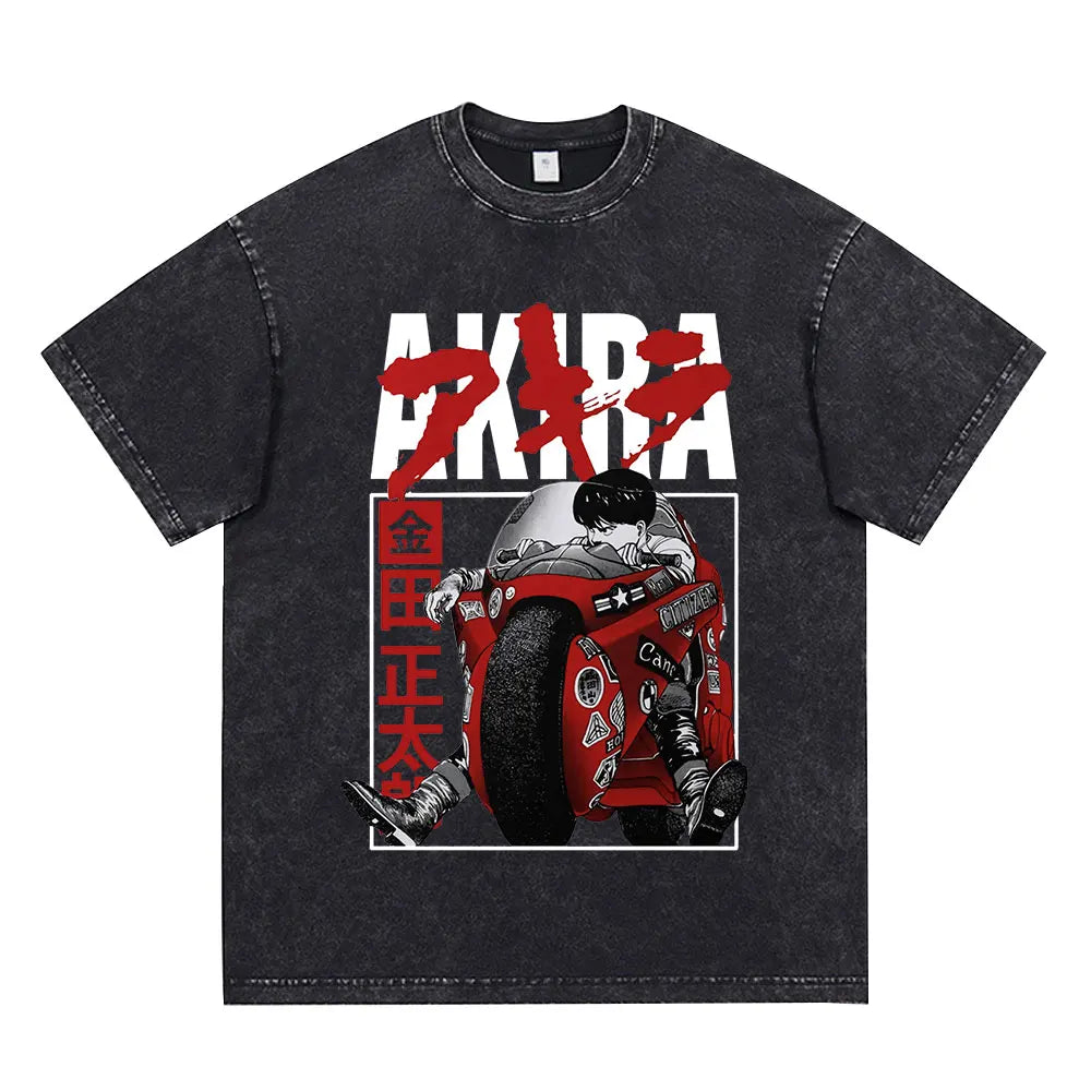 Akira: Washed Vintage T Shirt Science Fiction Cartoon Movie Shotaro Kaneda T-shirt Cotton Casual T-shirt