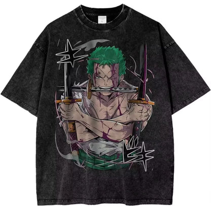 One Piece:  Roronoa Zoro Shirt Anime Retro T-Shirt Illustration Pattern Street Harajuku Summer 2025 New Comfortable Cotton