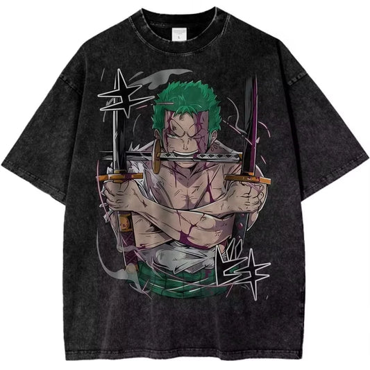 One Piece:  Roronoa Zoro Shirt Anime Retro T-Shirt Illustration Pattern Street Harajuku Summer 2025 New Comfortable Cotton