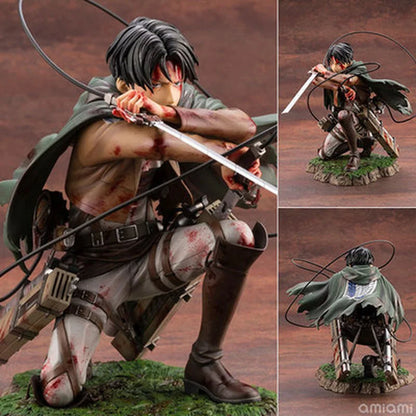 Attack On Titan: Kotobukiya  Levi Ackerman Anime Figure Battle Damaged Bloody Battle Kneeling Pose Collectible Statue Anime Model