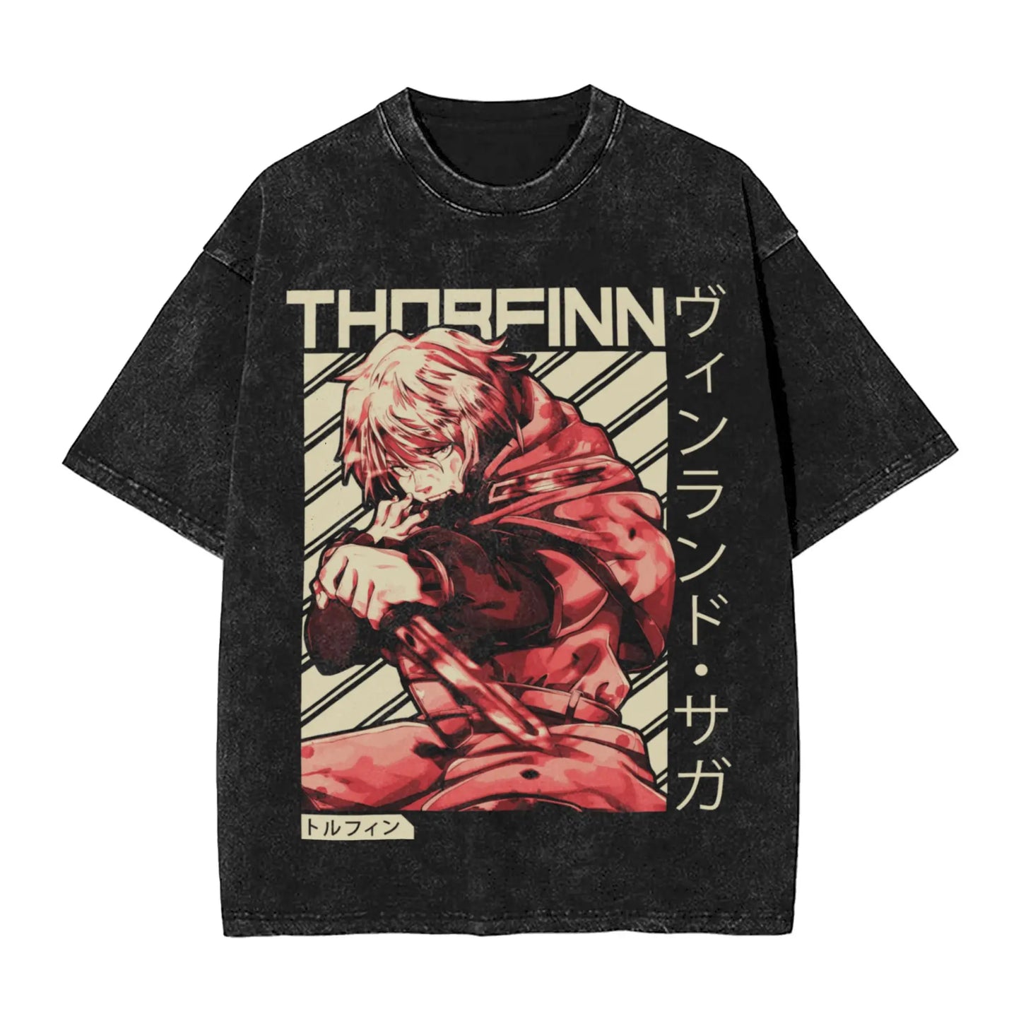 Vinland Saga: T Shirt Hip Hop Washed 100% Cotton Oversize T-Shirts  Streetwear Summer Tee Shirt
