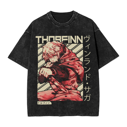 Vinland Saga: T Shirt Hip Hop Washed 100% Cotton Oversize T-Shirts  Streetwear Summer Tee Shirt