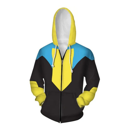 Invincible: Color Block Hoodies for Men Long Sleeve Pullover Sweatshirt with Pockets 3D Printed Casual Streetwear Zipper Jacket