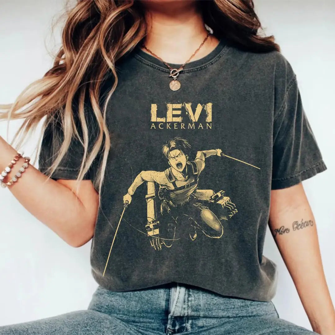 Attack on Titan: Levi Ackerman T-shirts, Attack on Titan Unisex T-shirts, Anime and Comic Print Pattern T-shirts for Fashionable Street Wear