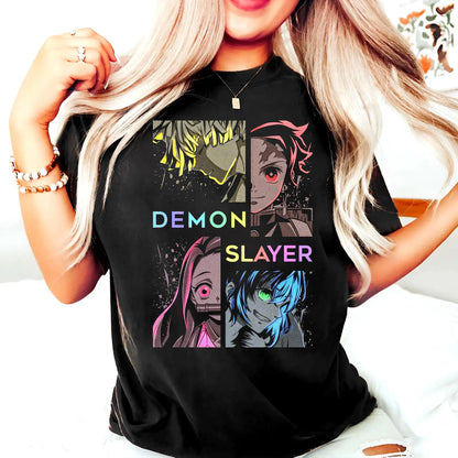 Demon Slayer: T-Shirt Tanjiro Nezuko Zenitsu Inosuke Anime Graphic Tee, Kimetsu No Yaiba Shirt