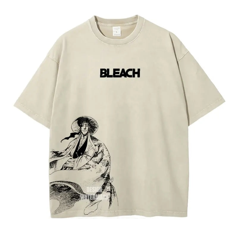 Bleach: Zaraki Kenpachi T Shirts Oversized Vintage Washed  T-shirt Manga Kurosaki Ichigo T Shirt Renji Uryuu Tops Tees Man