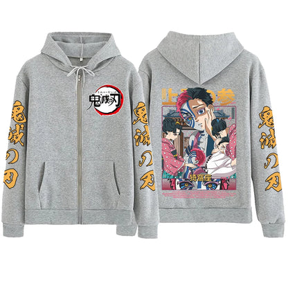 Demon Slayer: Akaza Zipper Hoodie Harajuku Hip Hop Pullover Tops Sweatshirt Gift