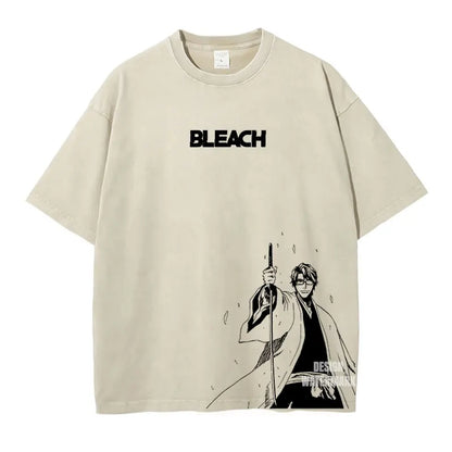Bleach: Zaraki Kenpachi T Shirts Oversized Vintage Washed  T-shirt Manga Kurosaki Ichigo T Shirt Renji Uryuu Tops Tees Man