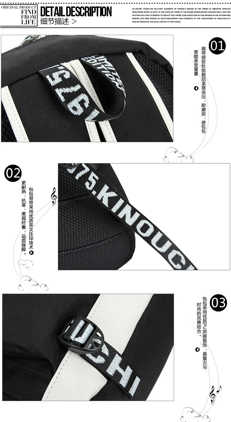 Black Butler: USB Backpack Book Bag Casual Travel Computer Men Women Girl Boys Cosplay Bag Schoolbag Laptop Bags