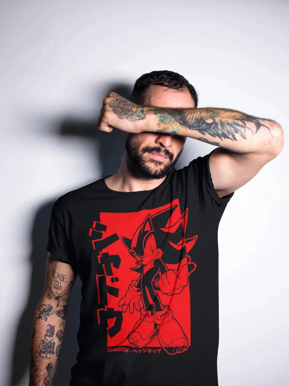 Sonic the Hedgehog: Shadow Hedgehog Illustration T-shirt | Red and Black Anime Style Men's and Women's Summer Cotton Loose Fashion Short Sleeve Top