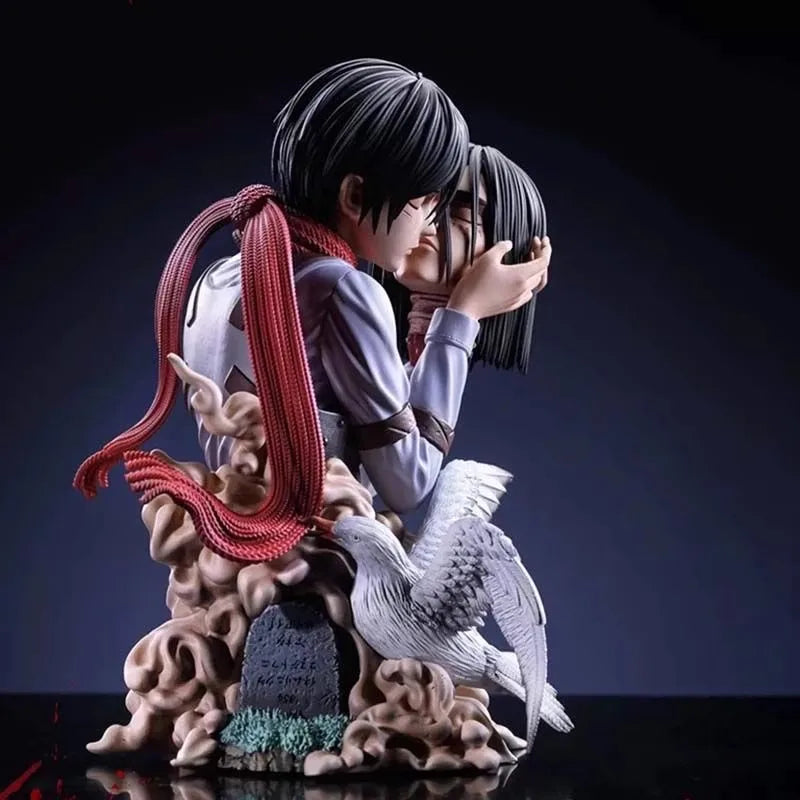 Attack On Titan: Anime Figures Eren Jaeger Mikasa Ackerman Action 22CM Statue One Last Kiss Model Collect Desk Decor Toys Gifts