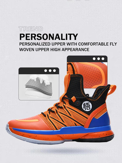 Dragon Ball Style Orange Mens Basketball Shoes Size 39-44 Air Cushioning Sport Sneakers Mesh Breathable Training Shoes