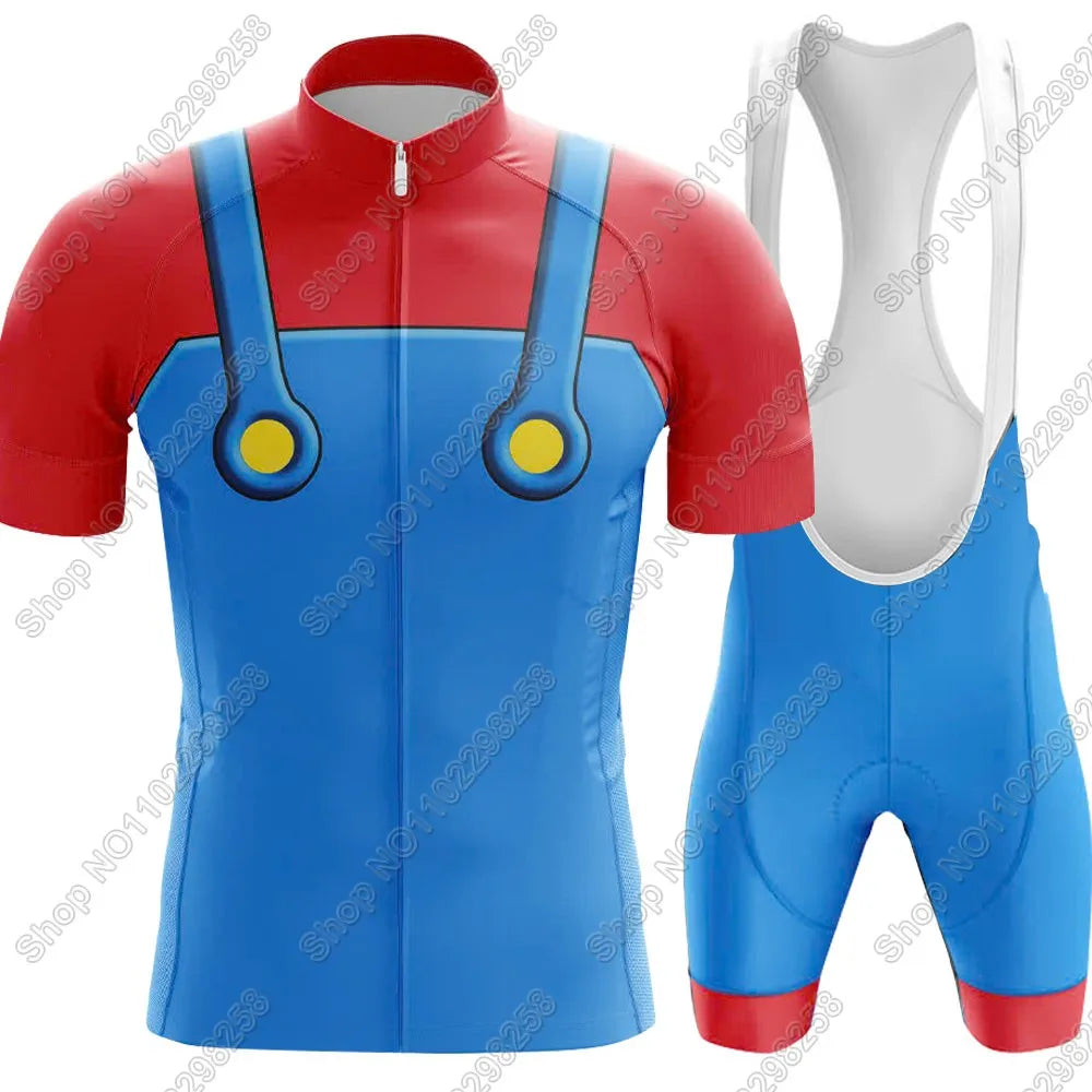 Super Mario: Mario and Luigi theme colors-- Cycling Jersey Set Men Funny Cycling Clothing Summer Road Bike Shirt Suit Bicycle Bib Shorts MTB Maillot