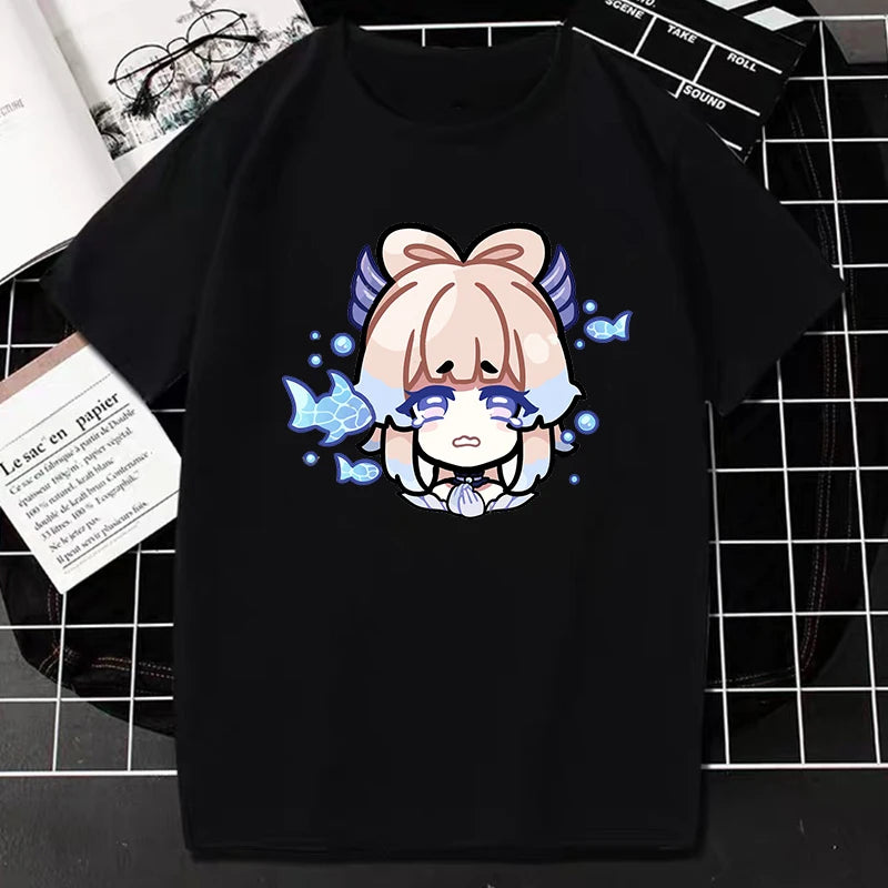 Genshin Impact: Black Tees with Pretty KawaiiHarajuku Fashion -- Oversized