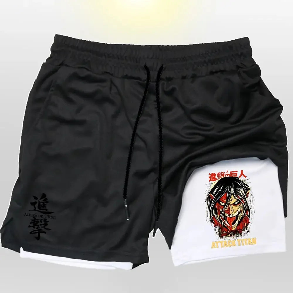 Attack on Titan:  Collection Sport Shorts - Anime Character Print with Adjustable Drawstring & Wing Emblem