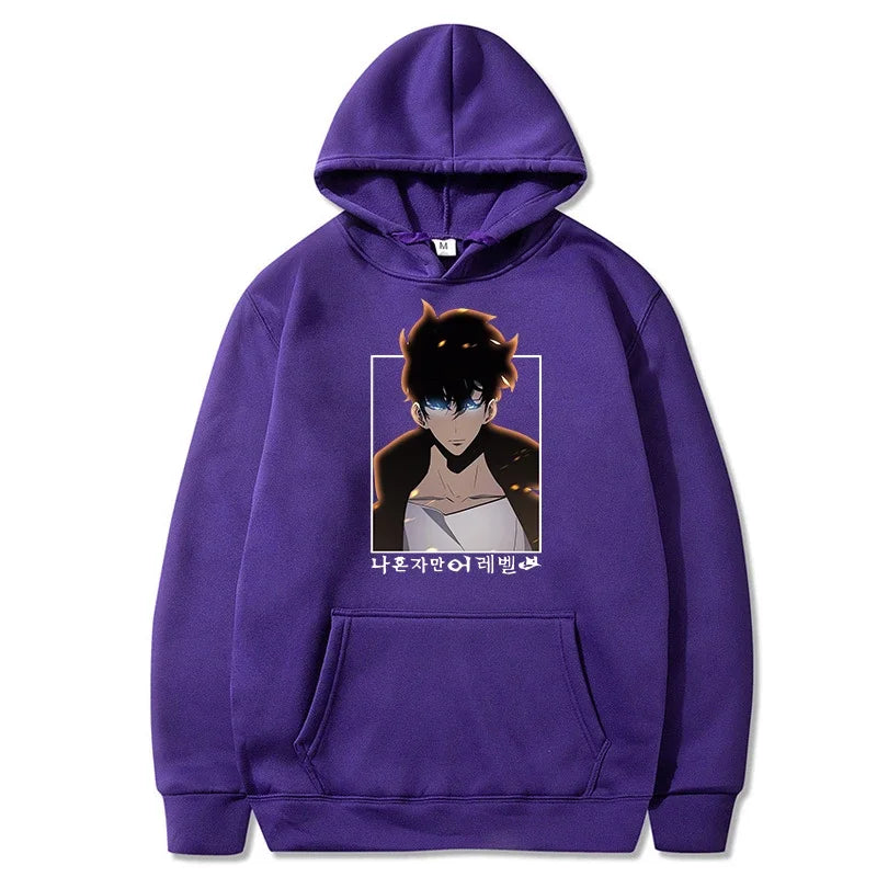 Solo Leveling: Hoodie Sung Jin Woo Printed Hooded Streetwears Winter Warm Fleece Sweatshirt Plus Size Pullover
