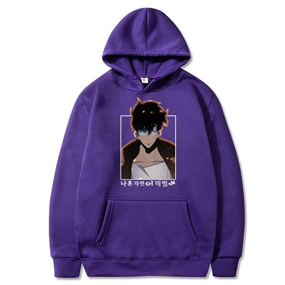 Solo Leveling: Hoodie Sung Jin Woo Printed Hooded Streetwears Winter Warm Fleece Sweatshirt Plus Size Pullover