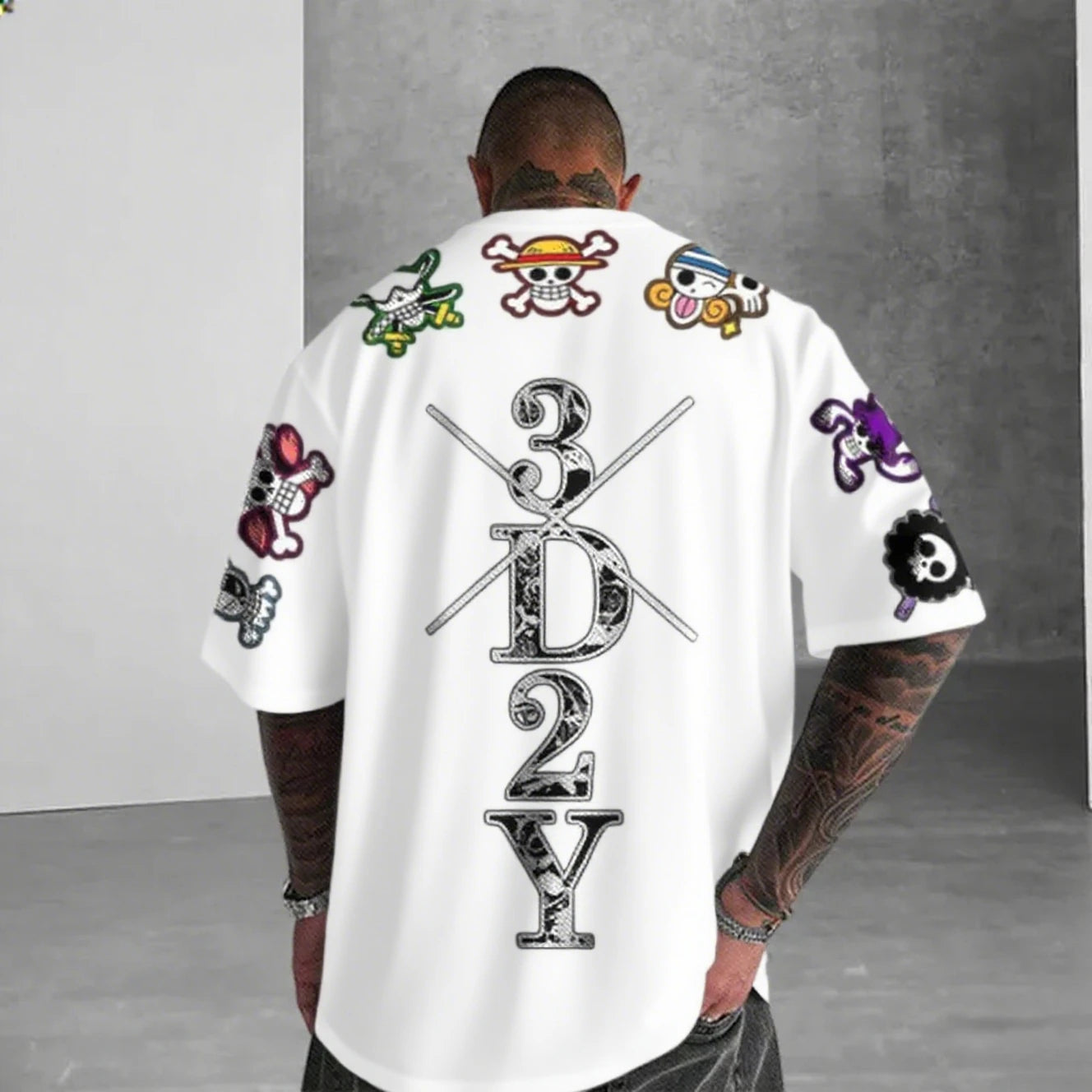 One Piece: Anime Skeleton Print Men's T-shirt Summer Short Sleeve Graphic Tee  Streetwear Hip Hop Fashion Oversized Y2k Clothes