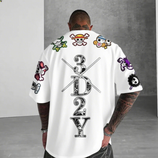 One Piece: Anime Skeleton Print Men's T-shirt Summer Short Sleeve Graphic Tee  Streetwear Hip Hop Fashion Oversized Y2k Clothes