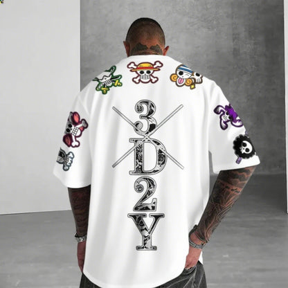 One Piece: Anime Skeleton Print Men's T-shirt Summer Short Sleeve Graphic Tee  Streetwear Hip Hop Fashion Oversized Y2k Clothes