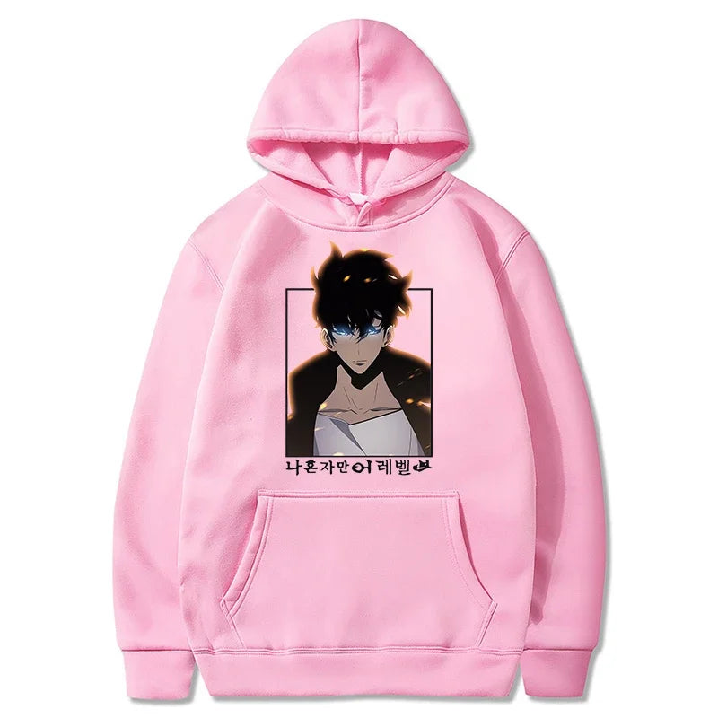 Solo Leveling: Hoodie Sung Jin Woo Printed Hooded Streetwears Winter Warm Fleece Sweatshirt Plus Size Pullover
